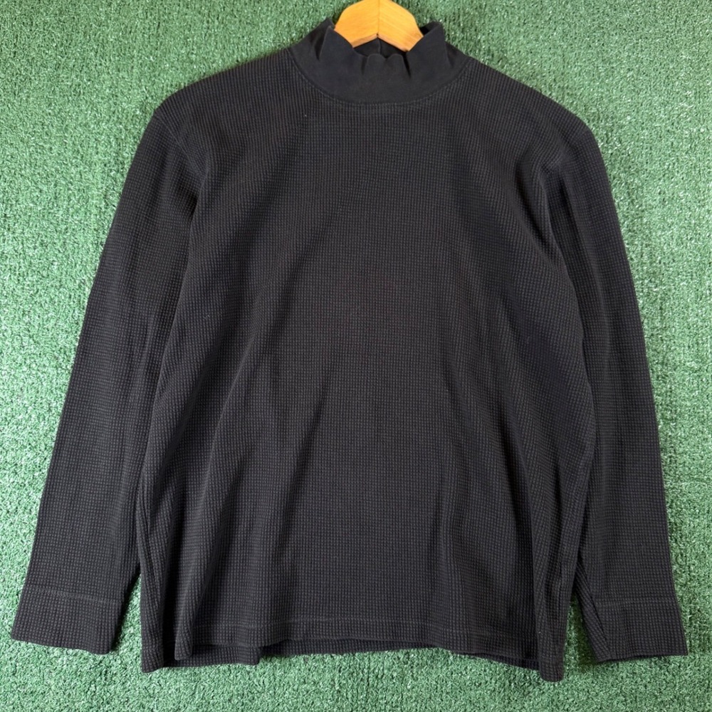 J. Crew Waffle Knit Shirt Mens M Black Good Mock Neck Long Sleeve Thermal